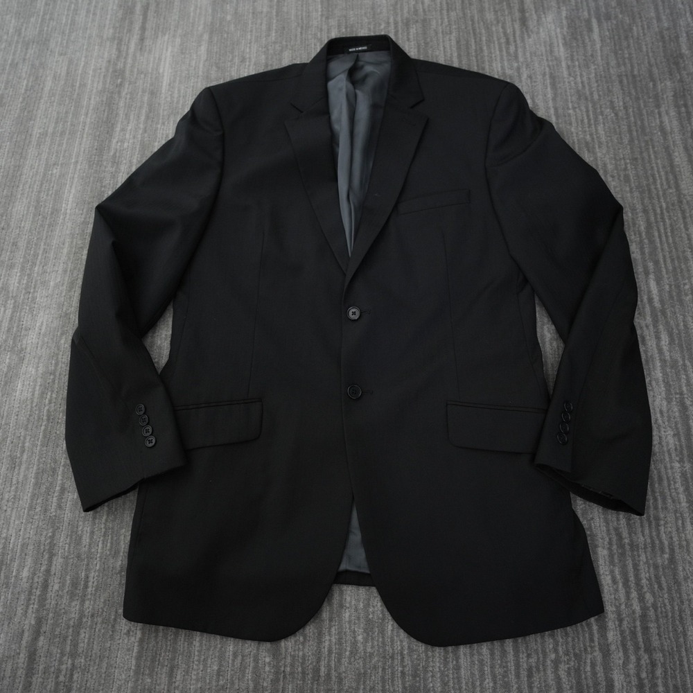 Claiborne Blazer Men 100% Wool Black Solid Sports Coat Suit Single Breast 44 LG